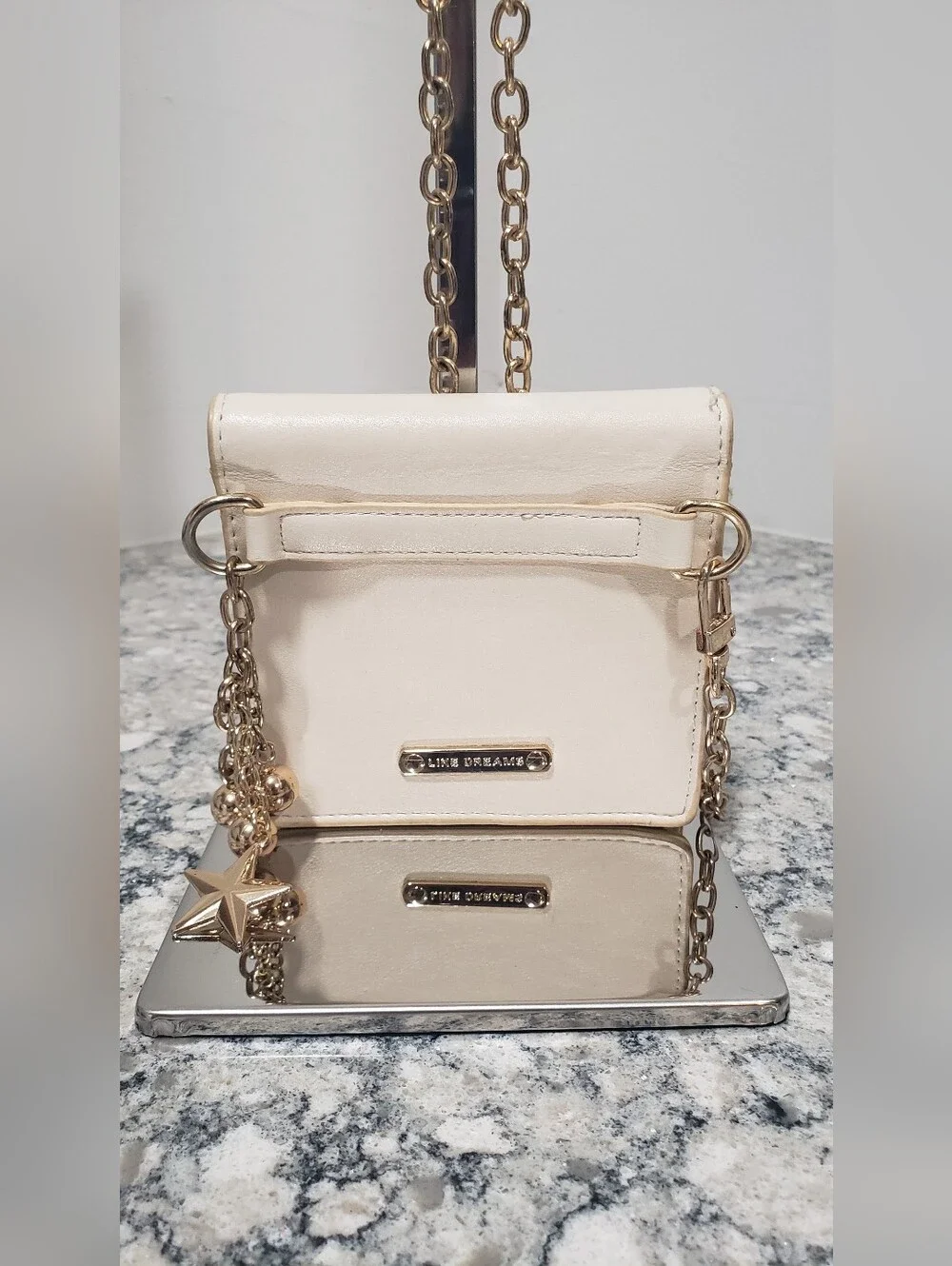 Like Dreams Ivory Square Crossbody Wallet Purse Gold Chain Star Charm Vegan Leat